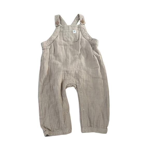 Easy Peasy Kid's Beige Organic Cotton Woven Gauze Overalls Size 3-6Months - Picture 1 of 6
